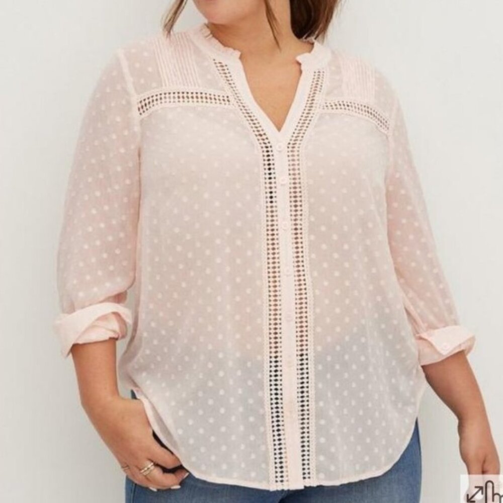 Torrid clip dot chiffon light pink blouse size 2